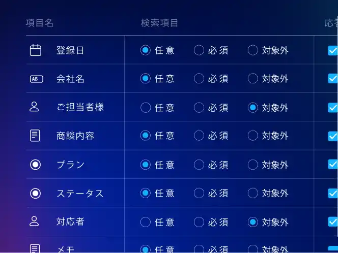 項目単位でAIに渡すデータを選別する設定画面