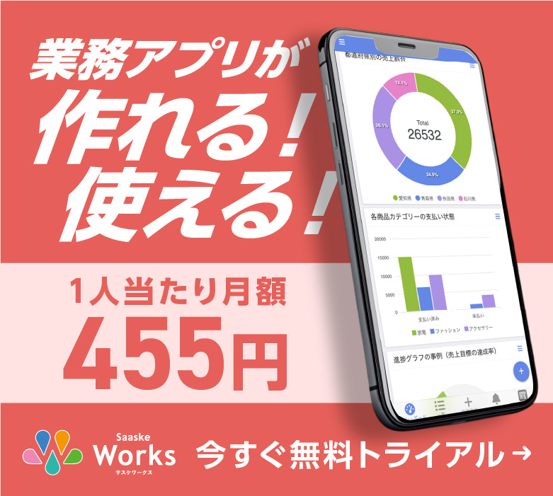 業務アプリが作れる！使える！1人当たり月額455円 今すぐ無料トライアル